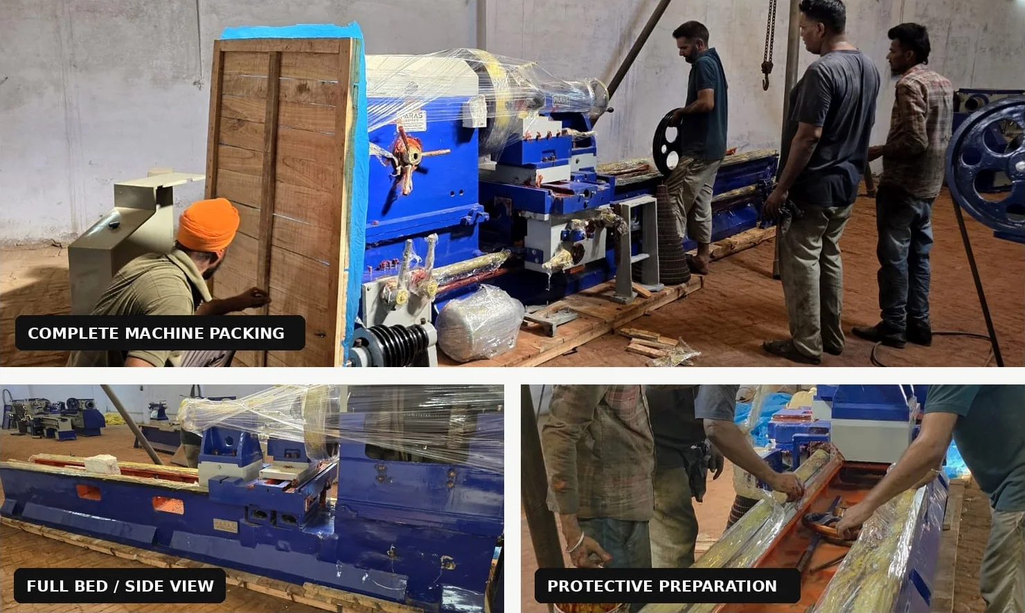 PARAS EXPORTS machine being crated, wrapped and prepared for dispatch at the Batala works